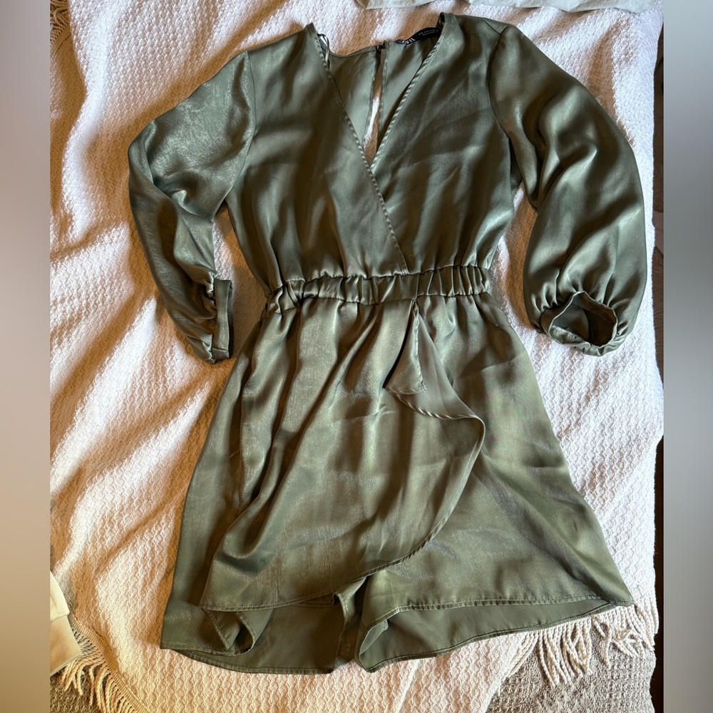 Zara Satin Olive Romper